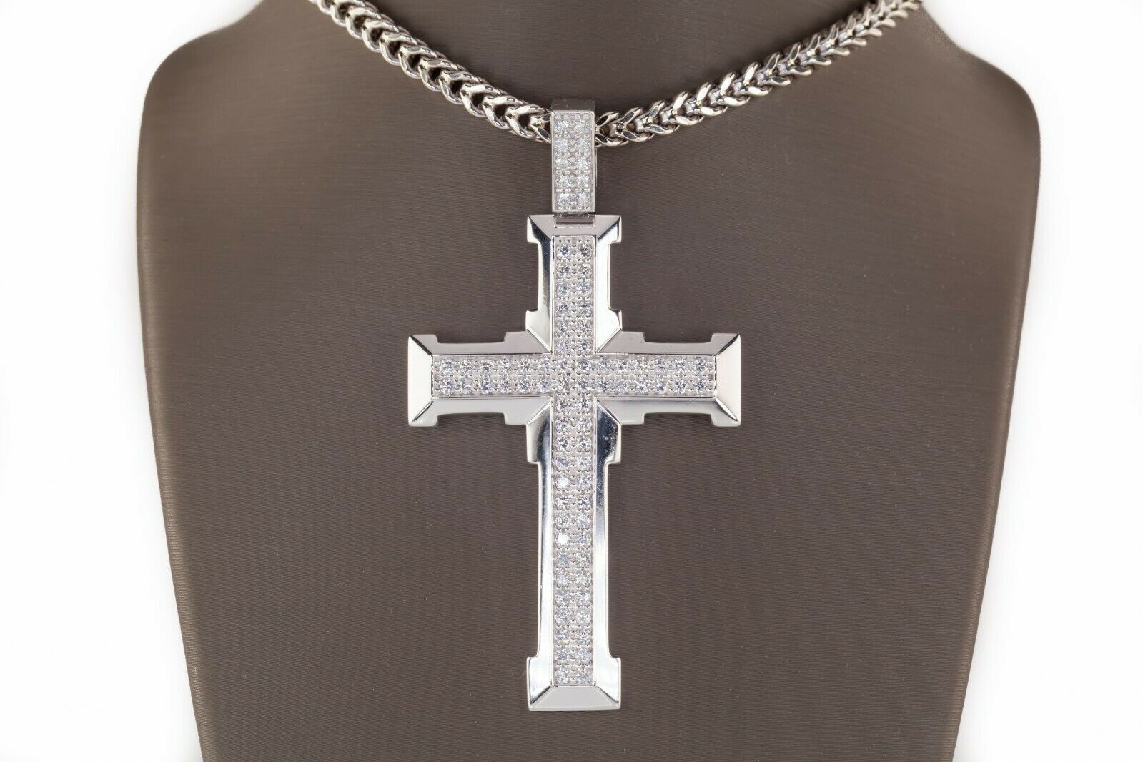 14K White Gold Diamond-Cut Design Crucifix Pendant for Men